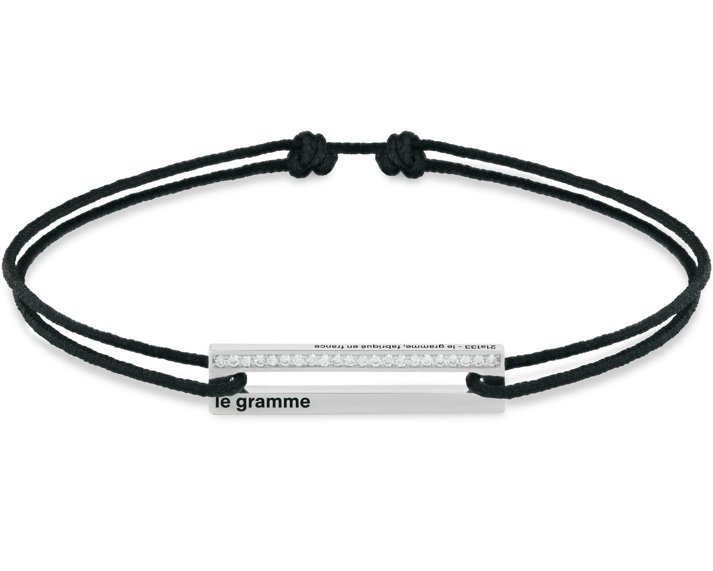 perforated black cord bracelet with diamonds le 1.7g